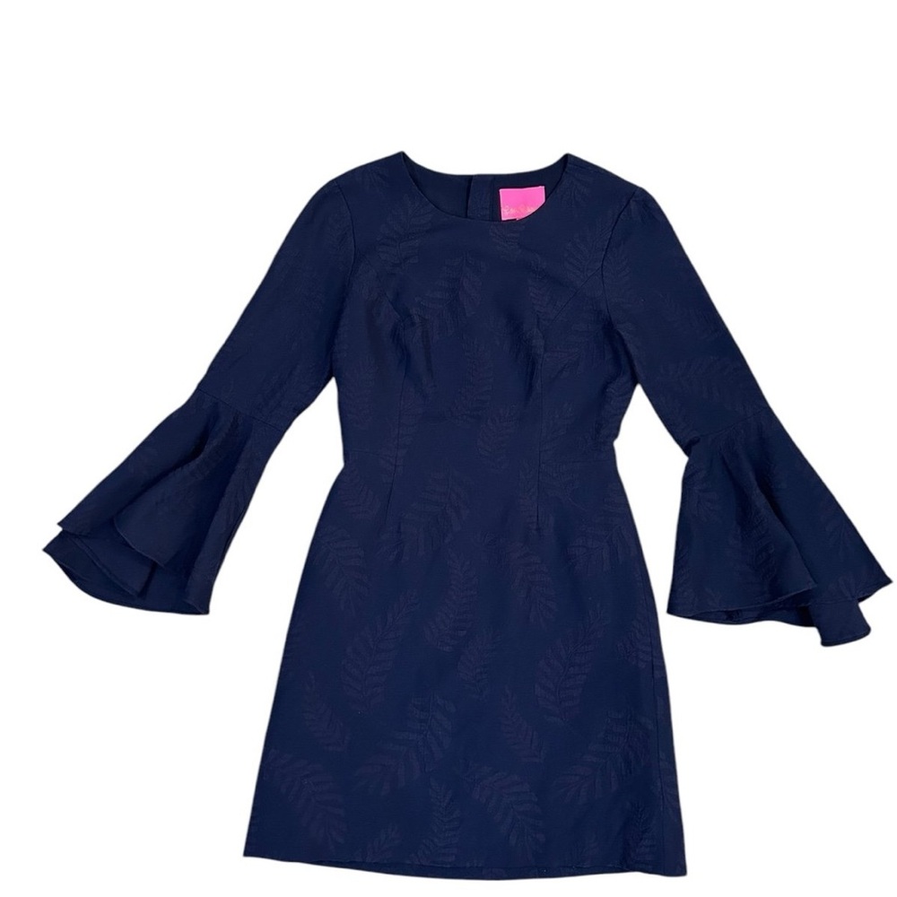 Kayla Stretch Dress By Lilly Pulitzer In True Navy Fern Pucker Jacquard, Size: 2